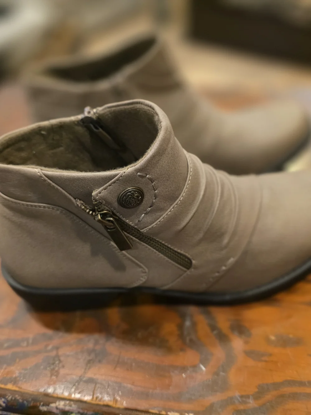 easy street Women's Taupe Side-Zip Ankle Booties